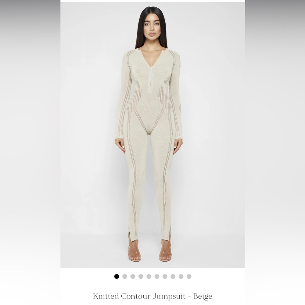 Knitted Contour Jumpsuit - Beige
